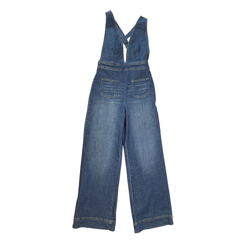 Y2K Dollhouse Denim Jumpsuit Wide Leg Medium Wash Adjustable Straps 7/8‎ Hippie